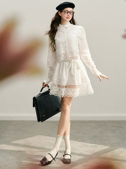 MIU Lace Skirt Shirt Set