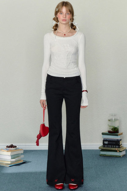 Embroidered Beaded Bootcut Trousers