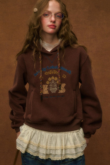 Embroidered Wool Pullover Hoodie