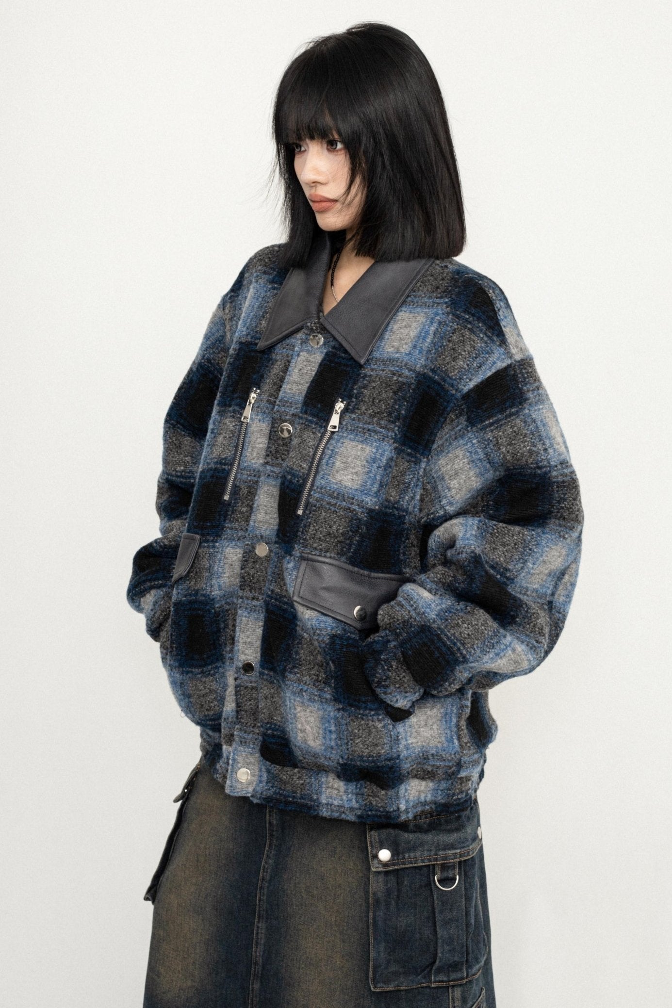 Winter Cotton Blue Plaid Jacket