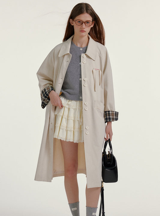 Loose Lapel Plaid Jointing Coat