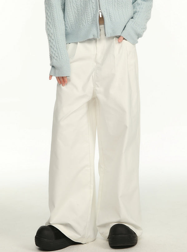 Basic Wide-Leg Casual White Pants
