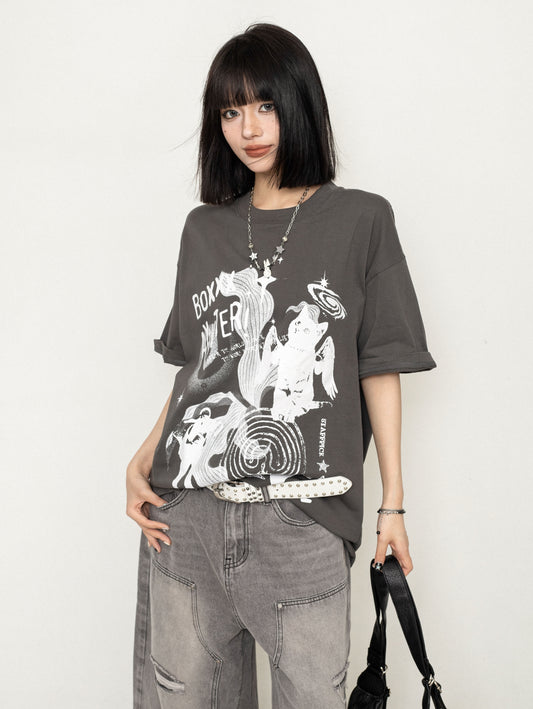 Vintage Print Casual Short Sleeve T-Shirt