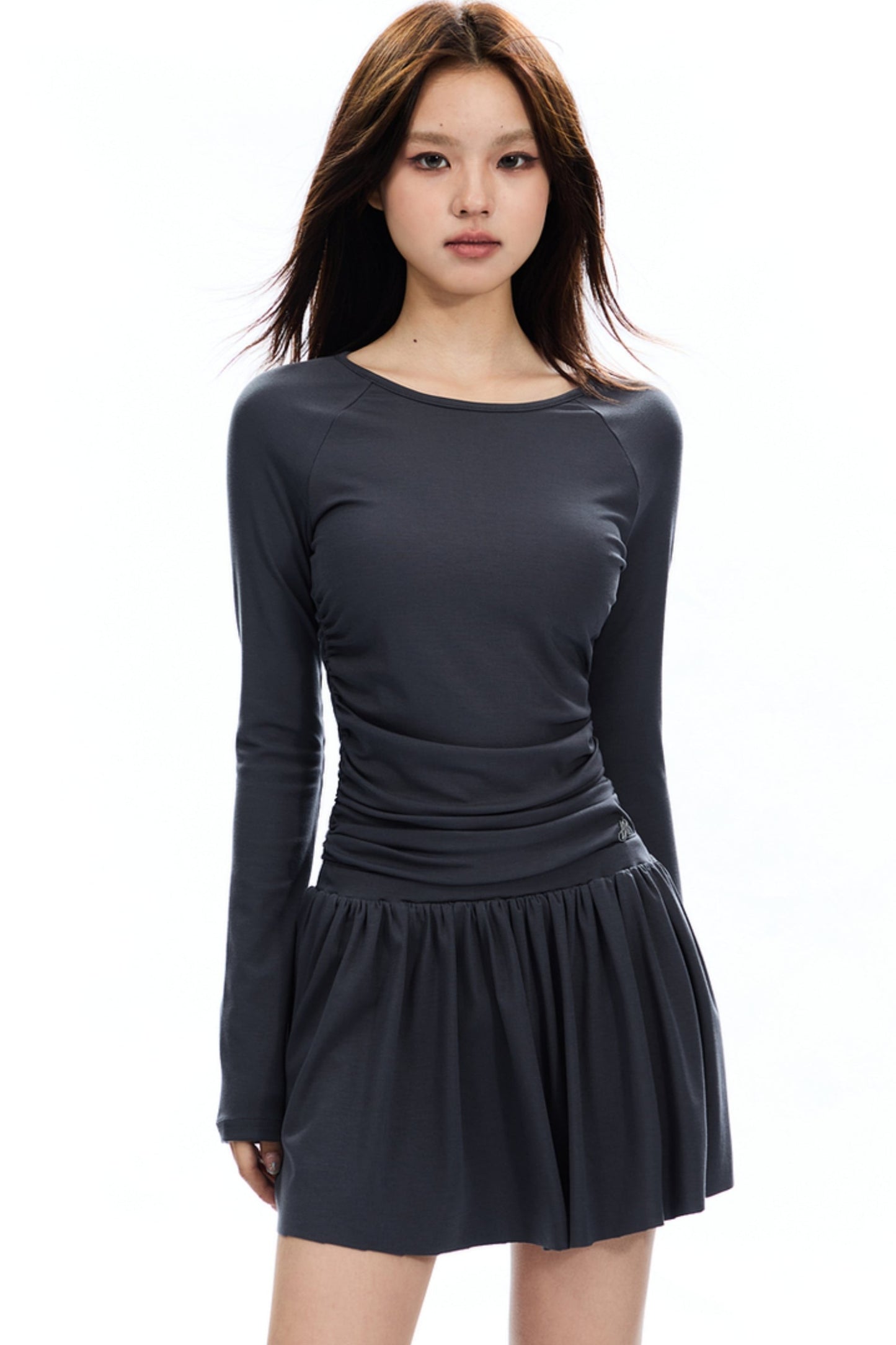 Retro Slim Shirred Knit Dress