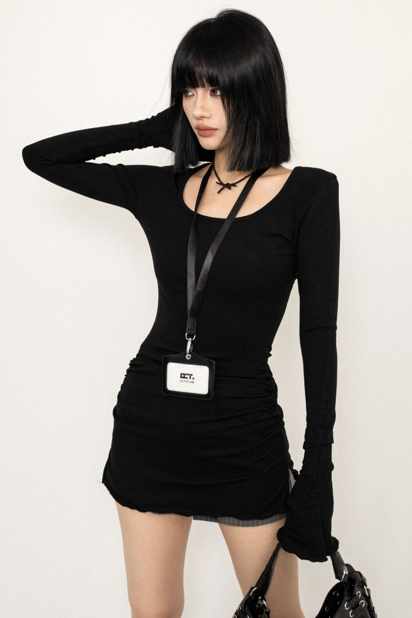 Irregular Pleated Long Sleeve Top