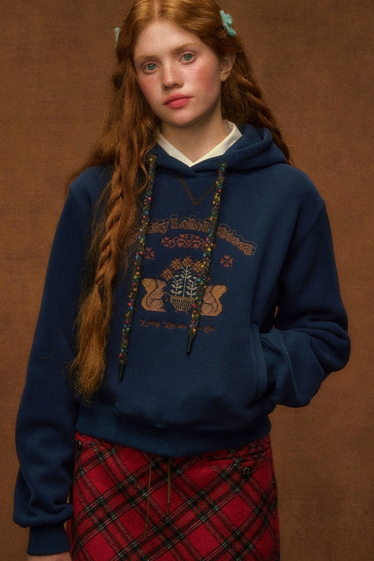 Embroidered Wool Pullover Hoodie