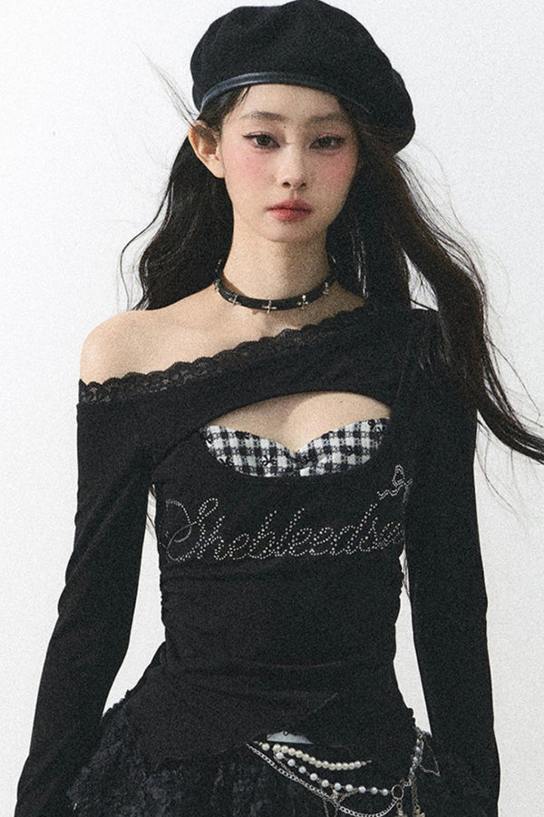 Red Lace One-Shoulder Top