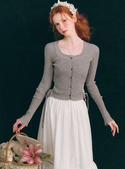 Breath Knit Waist Cut-Out Cardigan Top