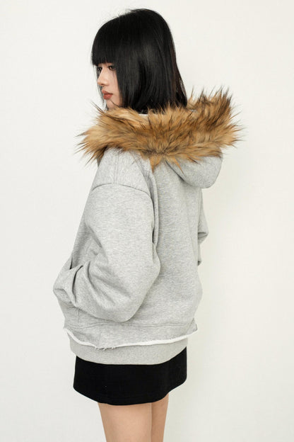 Hooded Plush Zip Cardigan Jacket