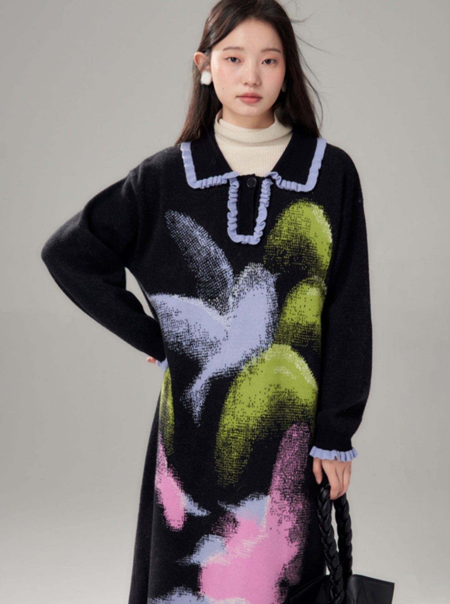 landscape bird polo knit dress