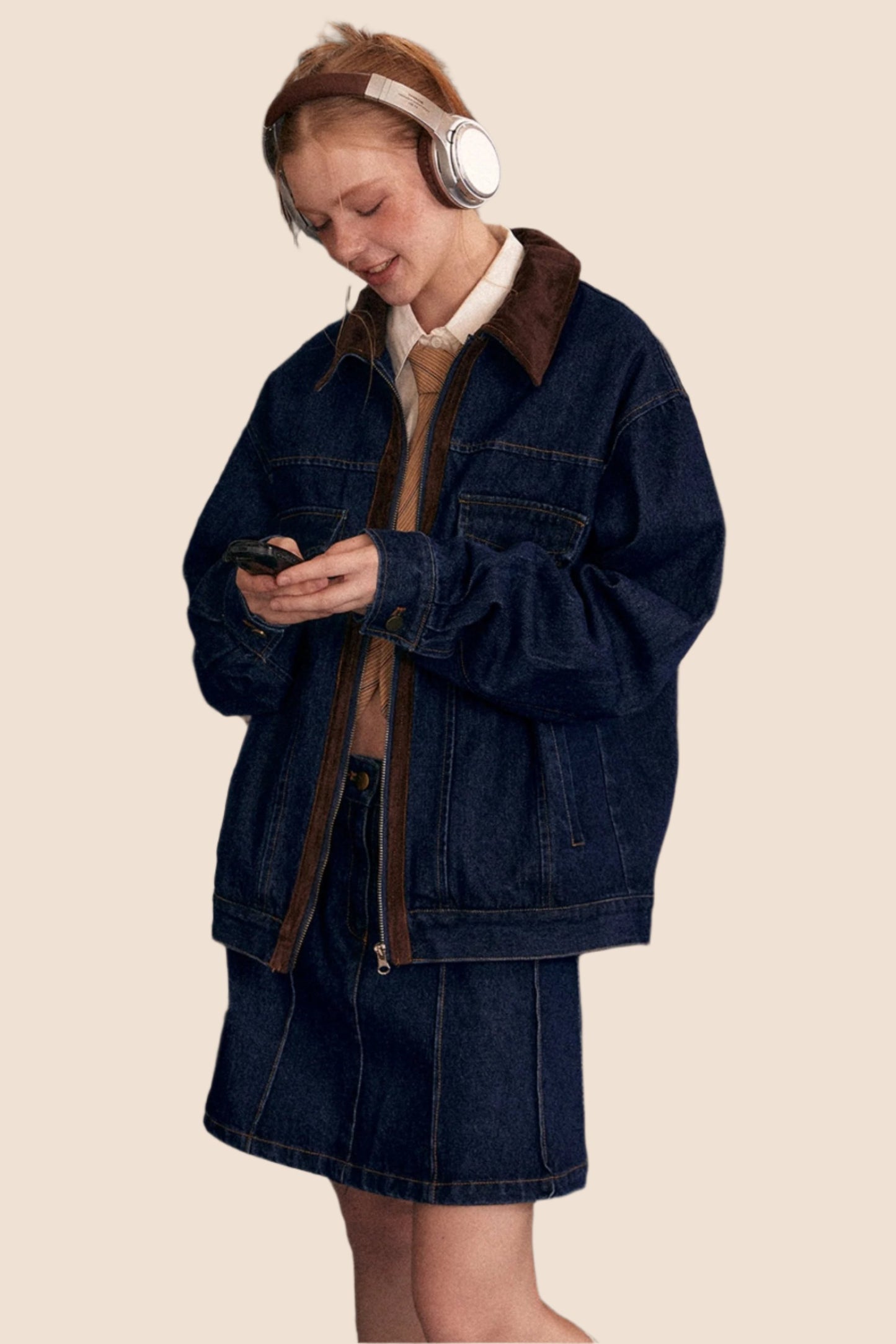 Casual Stitched Denim Jacket And Skirt Set-Up