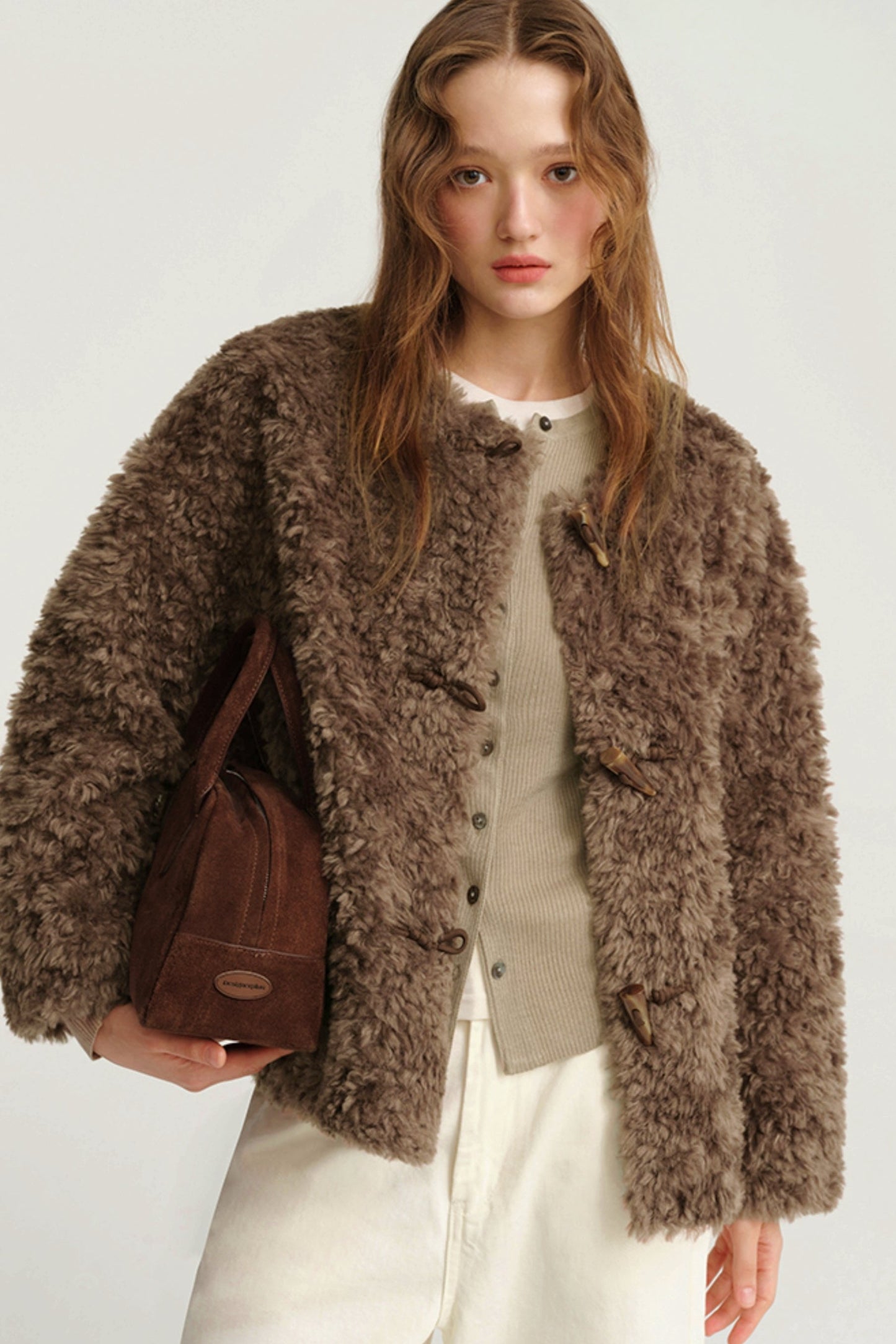 Plush Crewneck Fur Coat