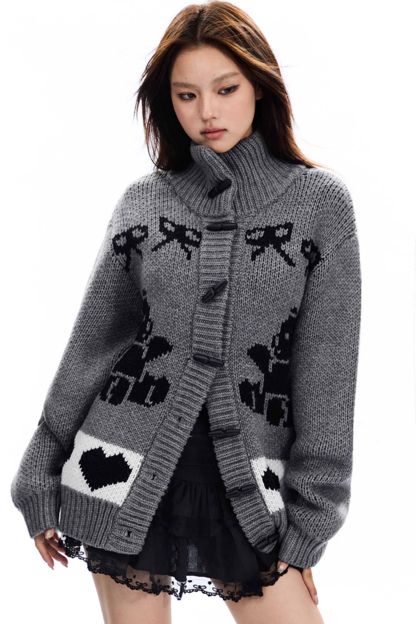 Bear Jacquard Wool Cardigan