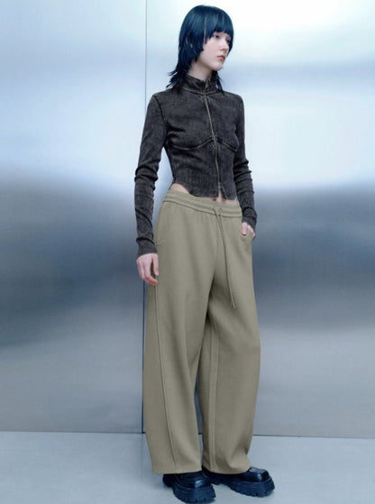 Elasticated Waist Wide-leg Carrot Pants