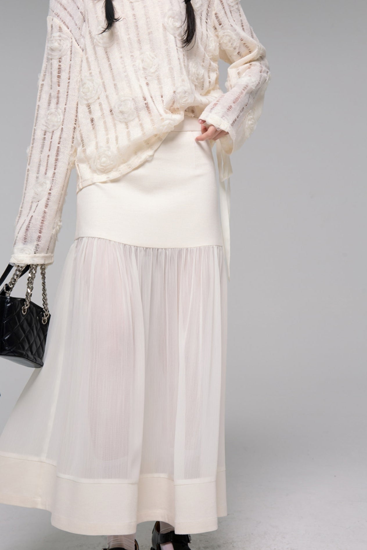 Sheer Patchwork Half Skirt