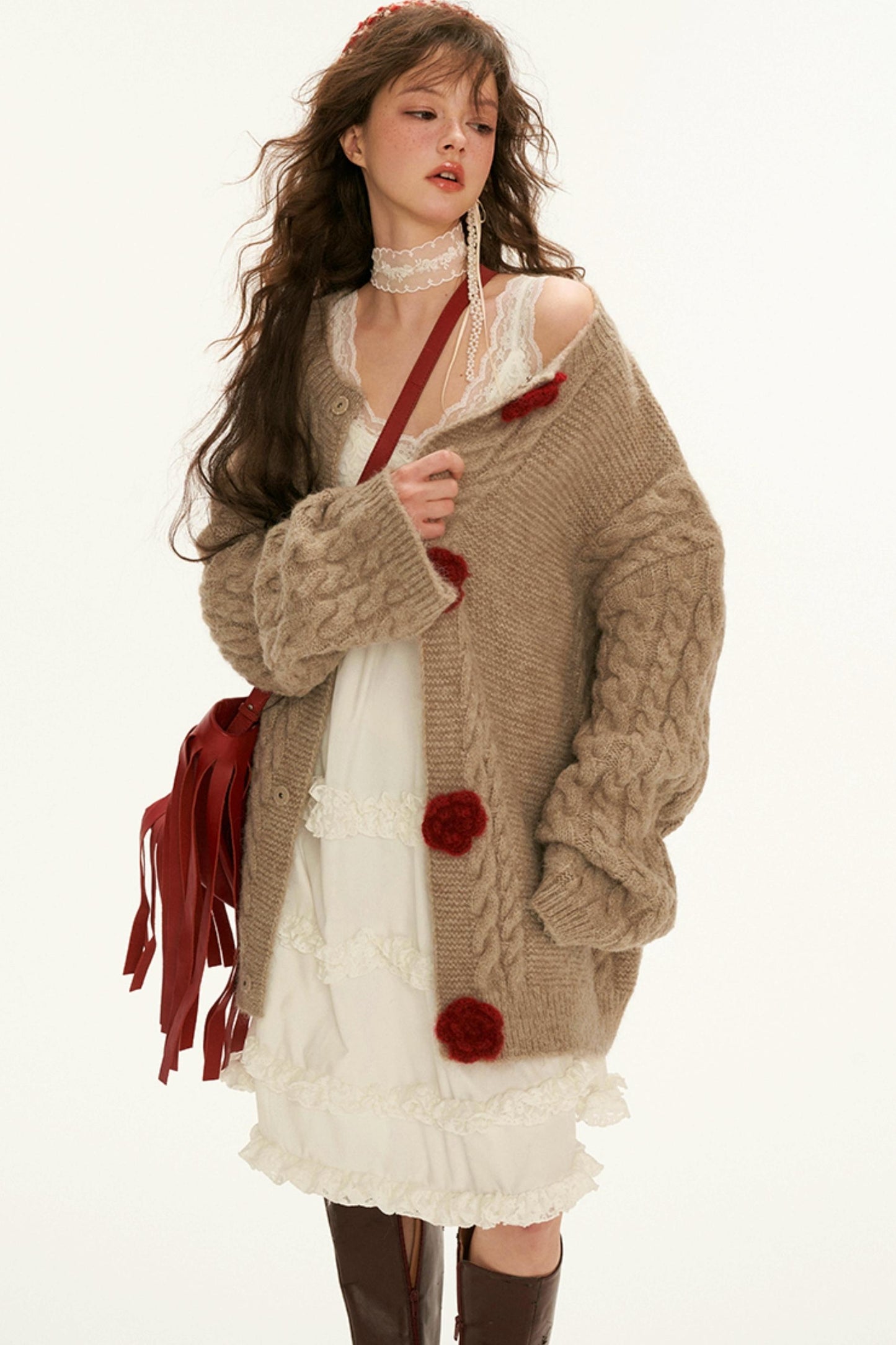 Twist Flower Wool Cardigan