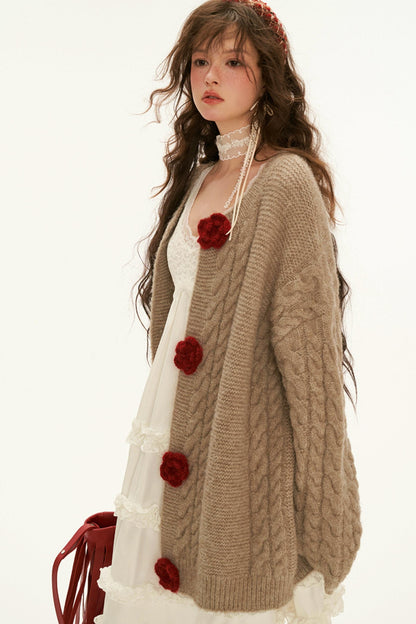 Twist Flower Wool Cardigan