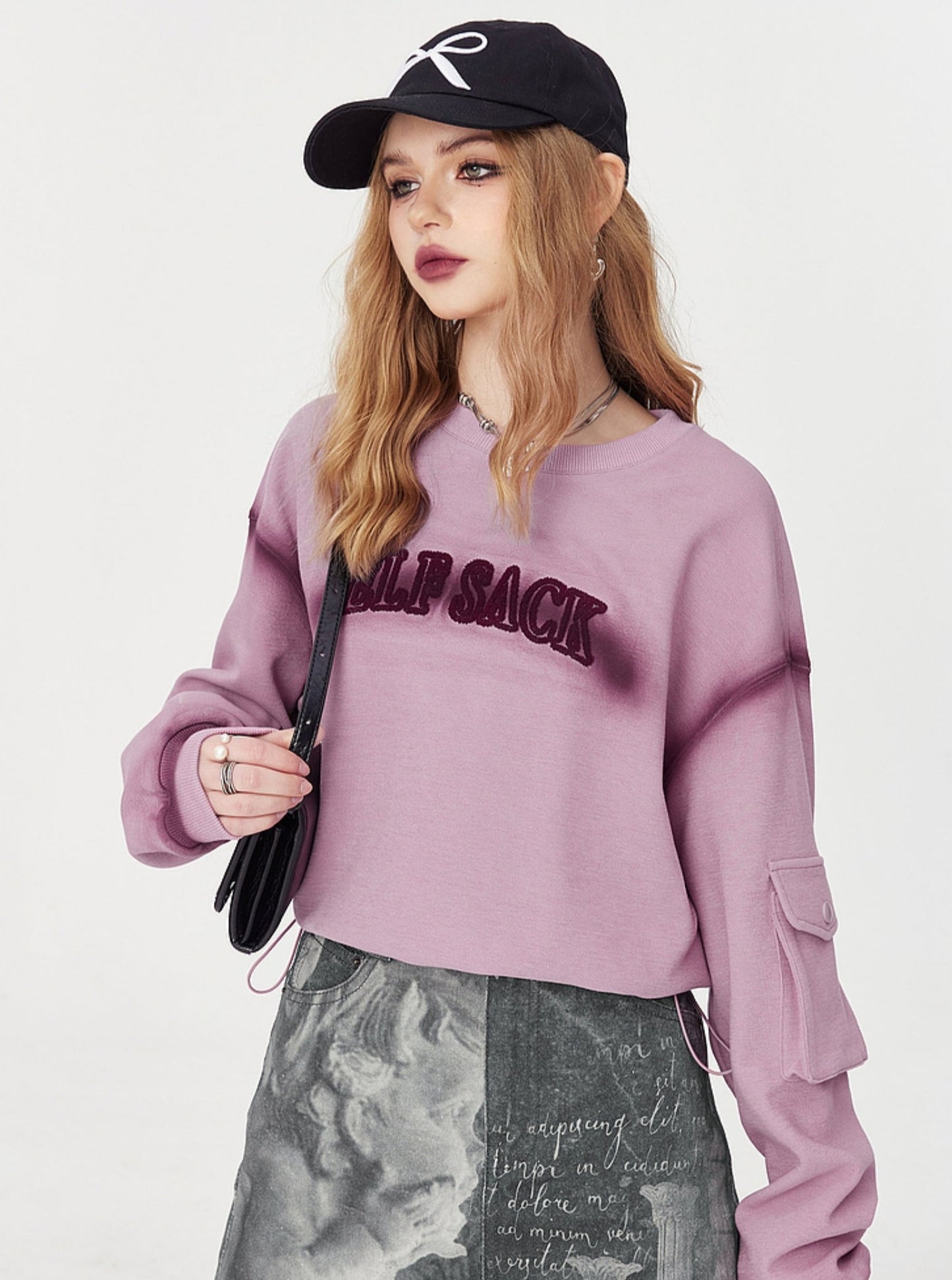 Smudge Pink Cropped Sweatshirt Top