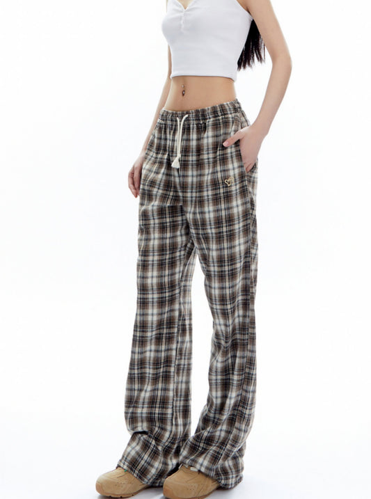 Vintage Plaid High-Waist Trousers