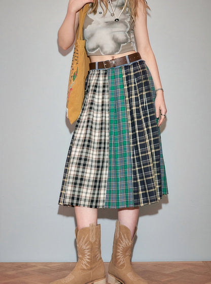 Check Stitch College Style Long Skirt