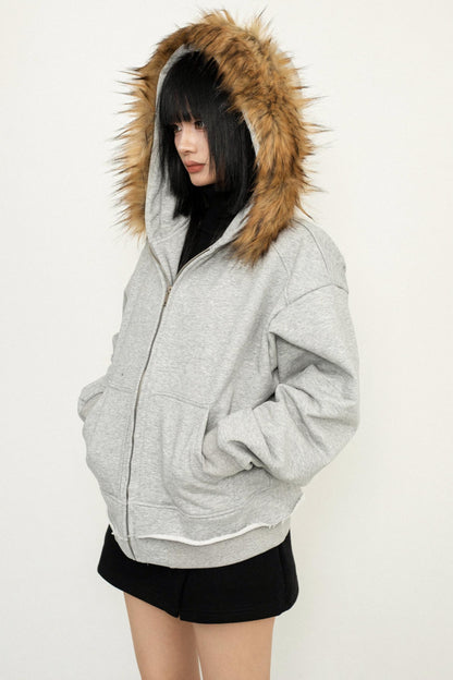 Hooded Plush Zip Cardigan Jacket