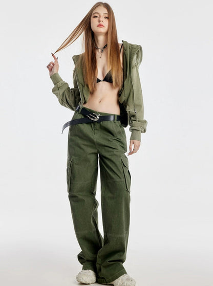 Army Green Straight Cargo Pants