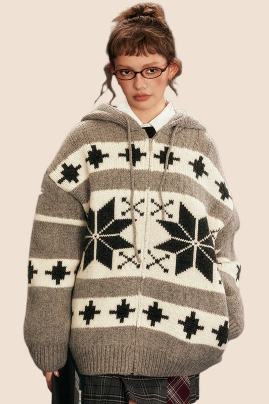 Retro Christmas Hooded Knit Cardigan