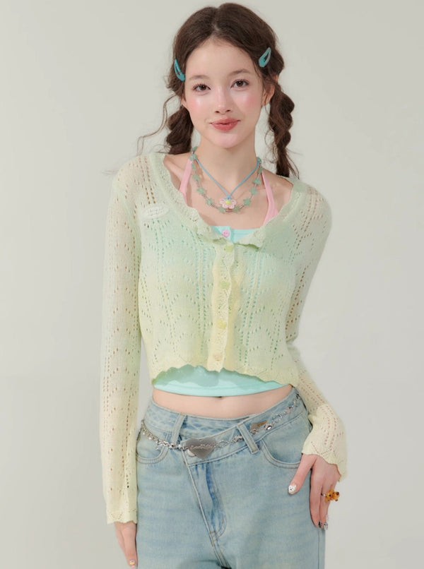 Gradient Hollow Knitted Top