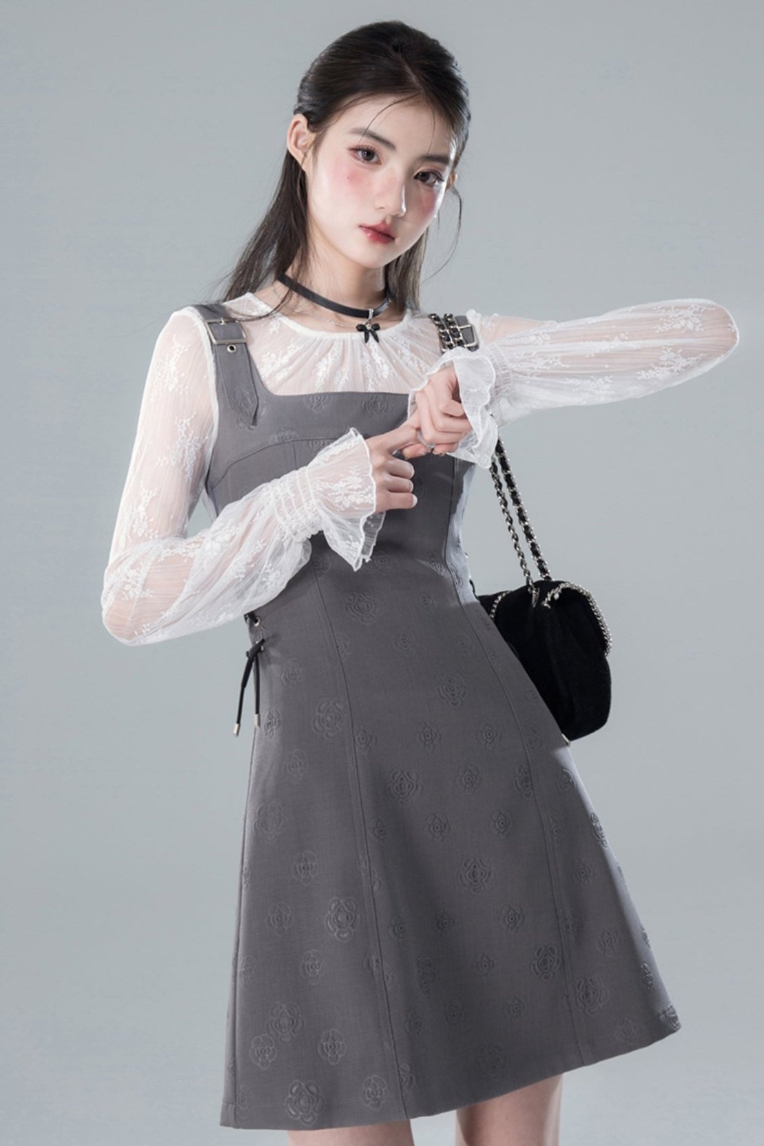 Dark Mist Grey Embossed Dress