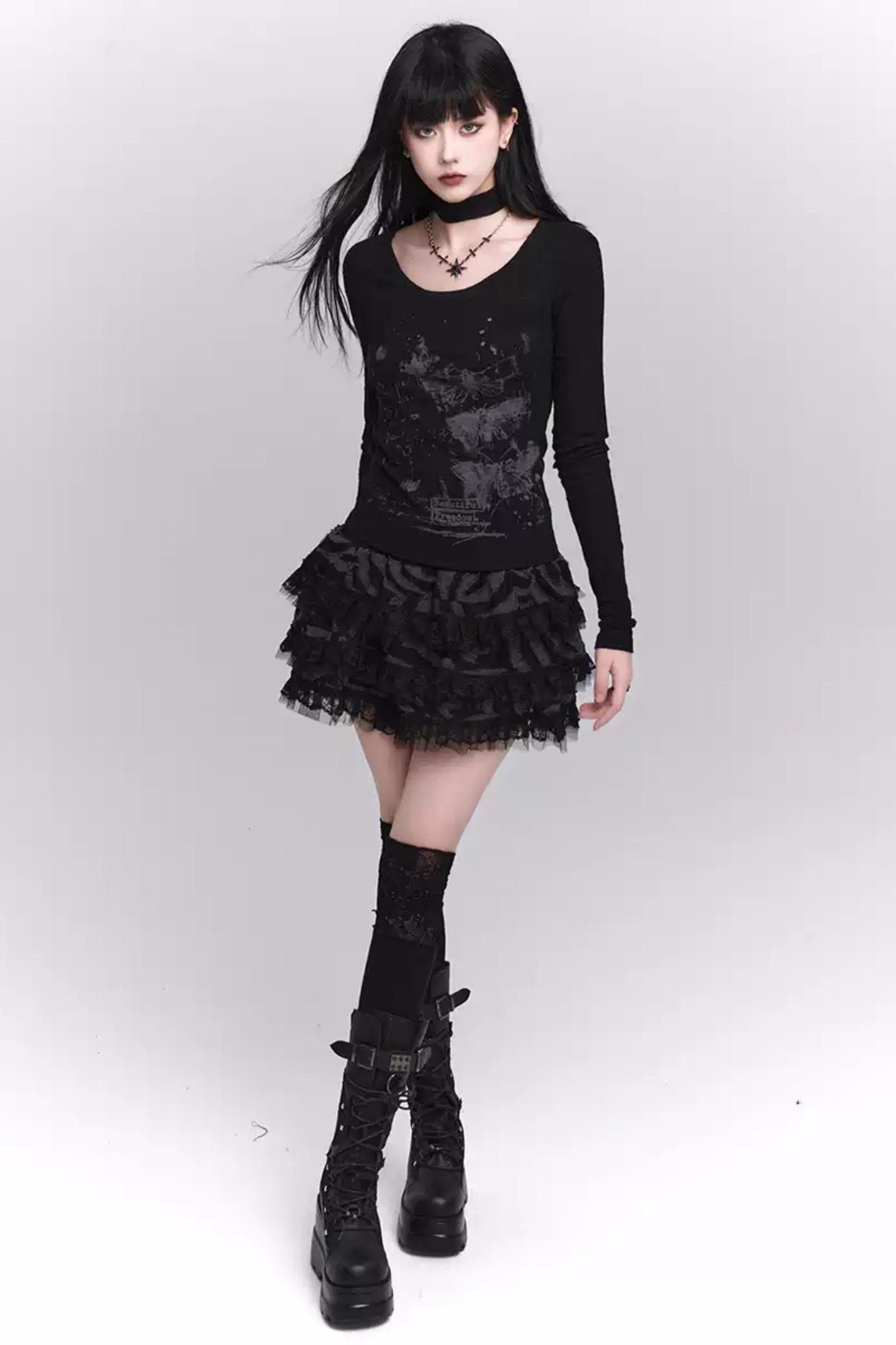 Ghost Girl Black Puffy Cake Rock Rock A-Linie Shibuya Date Kurzer Rock American Hot Girl Outfit