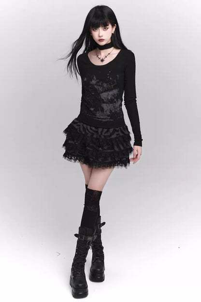 Ghost Girl Black Puffy Cake Rock Rock A-Linie Shibuya Date Kurzer Rock American Hot Girl Outfit