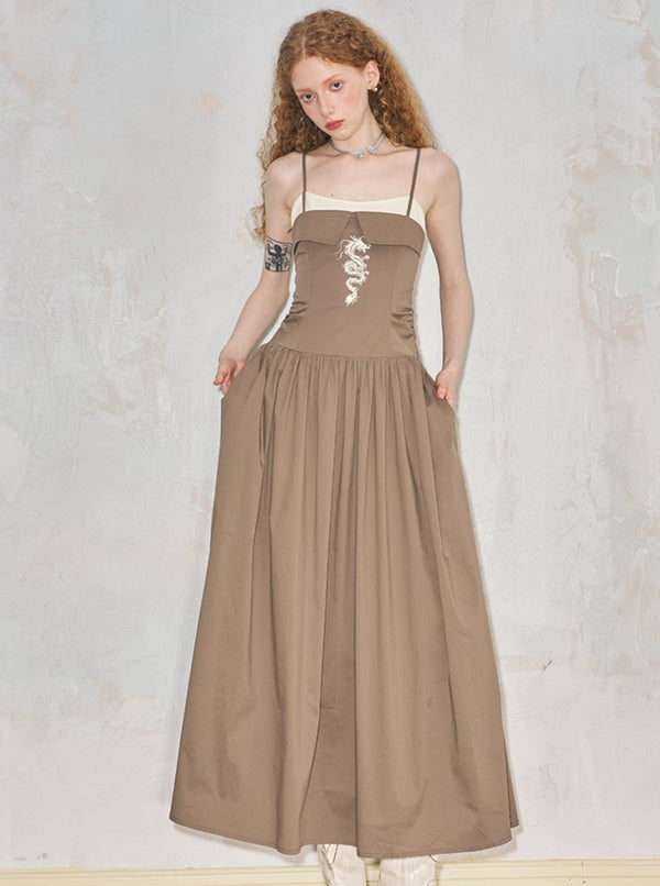 Offset Contrast Panel Maxi Dress