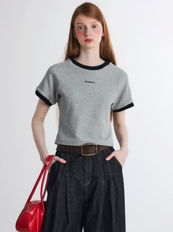 Retro Raglan Sleeve Short Sleeve Top