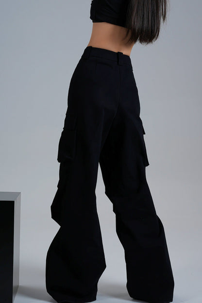 Pleated High-Waisted Cargo Pants