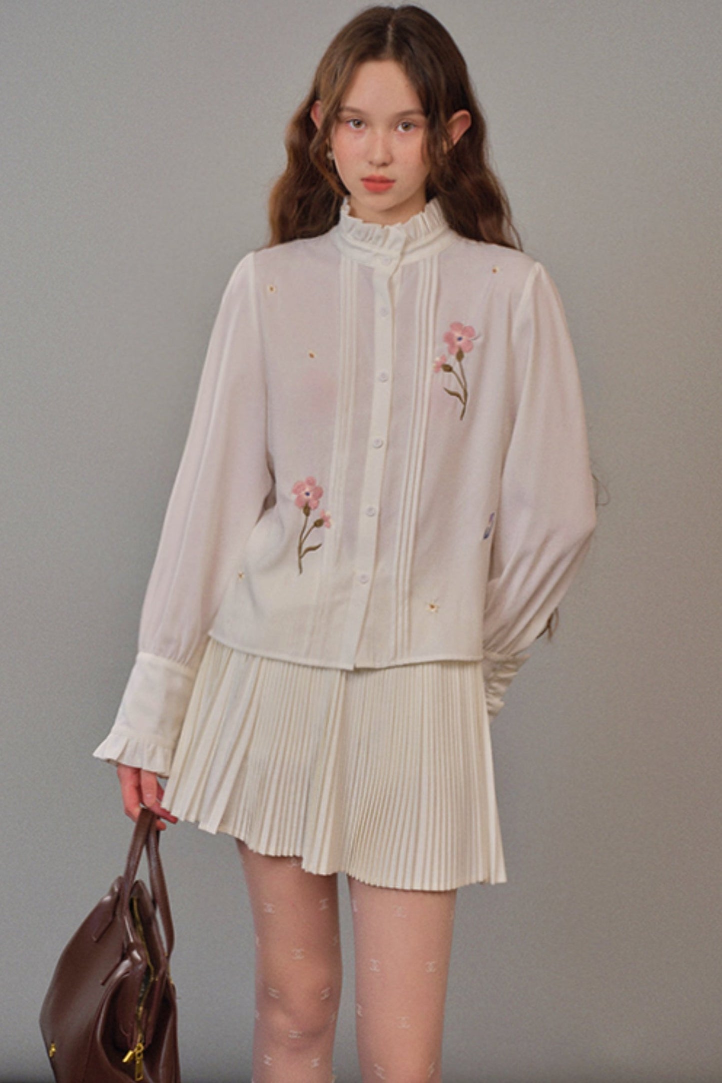 [9.19 20 o'clock new] spring tea peach peach flower long-sleeved shirt cold high-end temperament shirt women