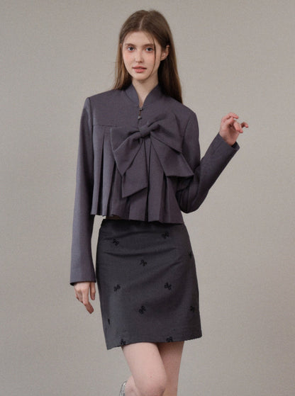 Gray Thin Suit Skirt Set-Up