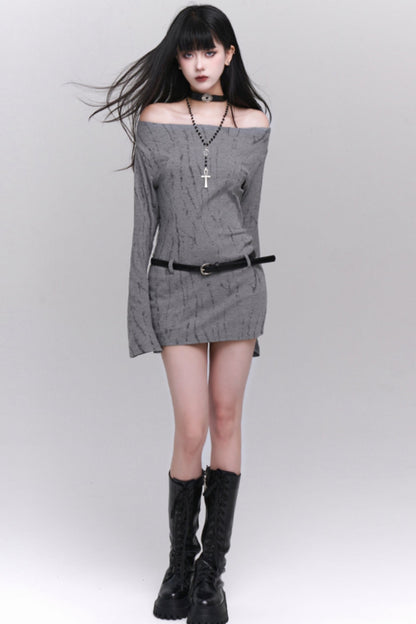 Ghost Girl Pre-Autumn Outfit 2024 New Sweet and Spicy One-Shoulder Top Sweet and Spicy CIC Long-Sleeved Knit