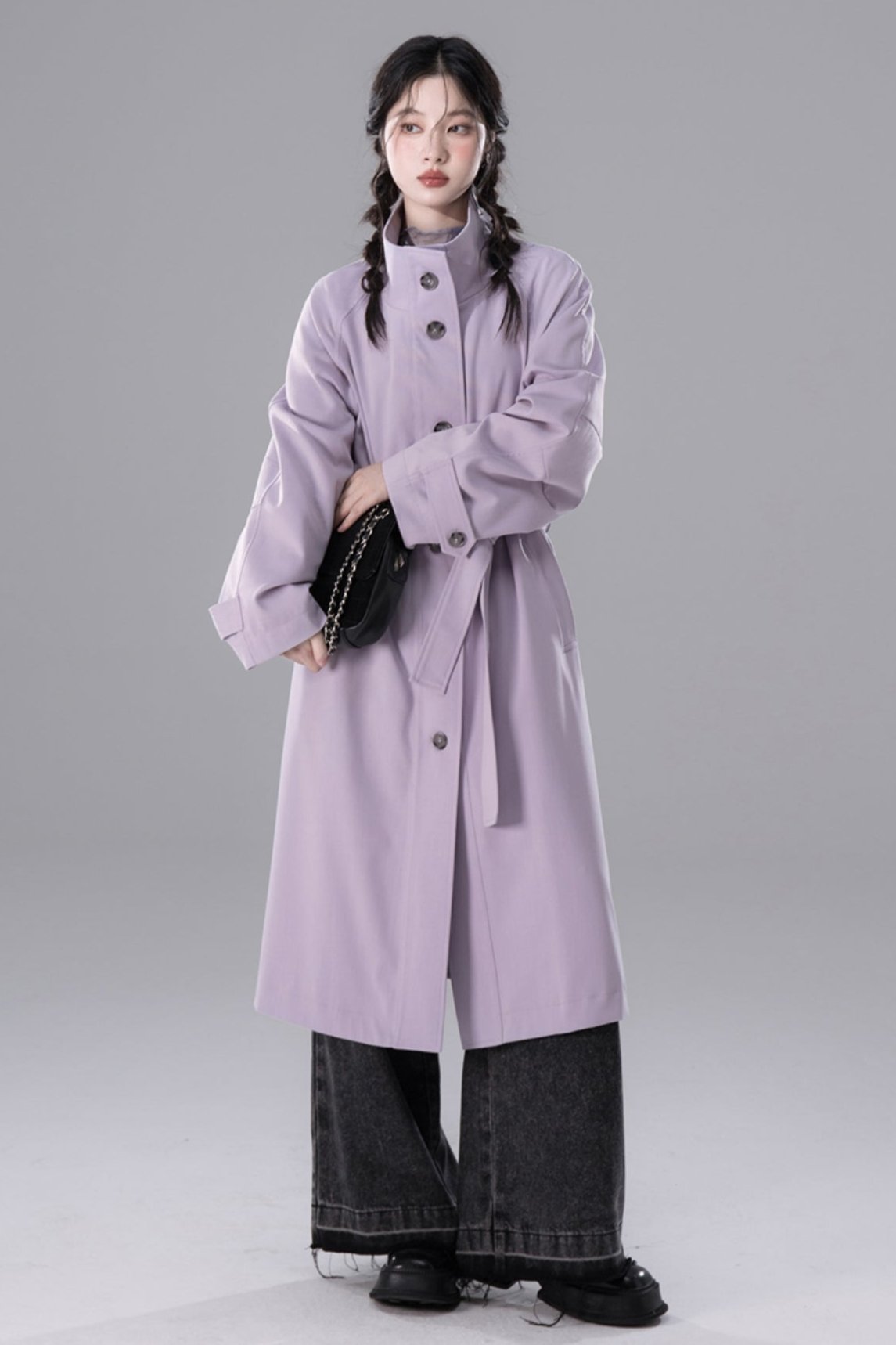 Lilac Khaki Chimney Neck Trench Coat