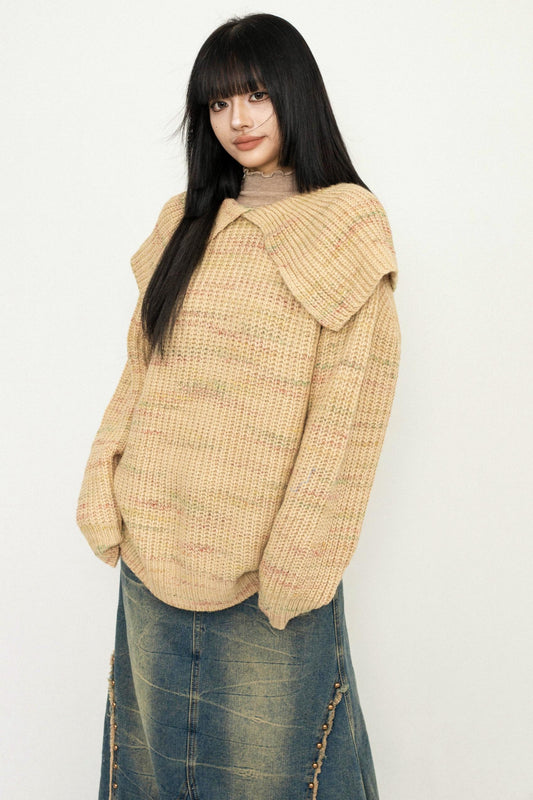 Wide Collar College Knit Sweater