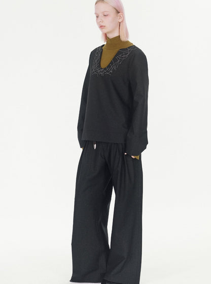 pleated wide-leg suit pants