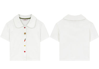 Weißes Hemd mit Polokragen und Stickerei