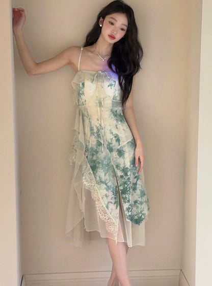 Green Floral Ruffle Sundress