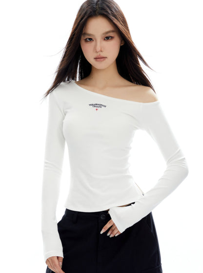 Retro Open Collarbone Schlitz Tops