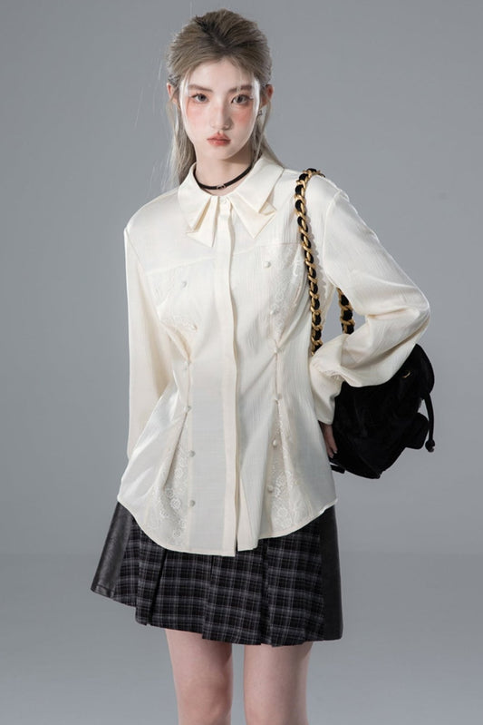 Apricot Blossom Lace Panel Shirt