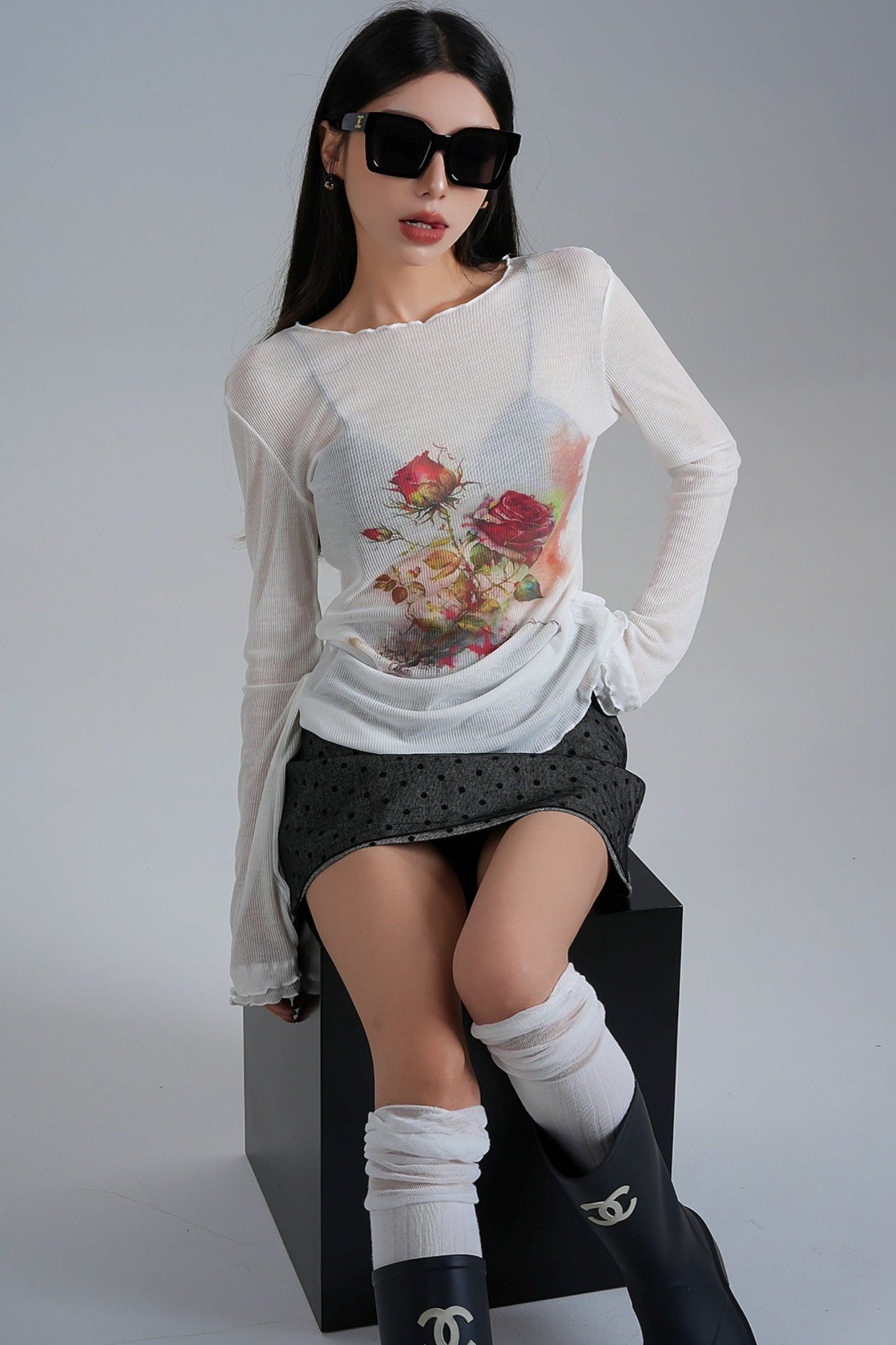 American Sheer Print Long-Sleeve T-Shirt