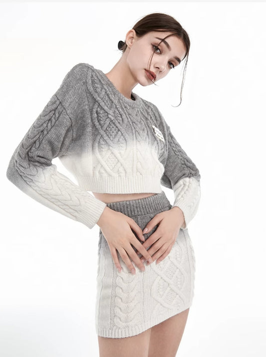 Gradient Sweater Short Skirt Two-Piece Set