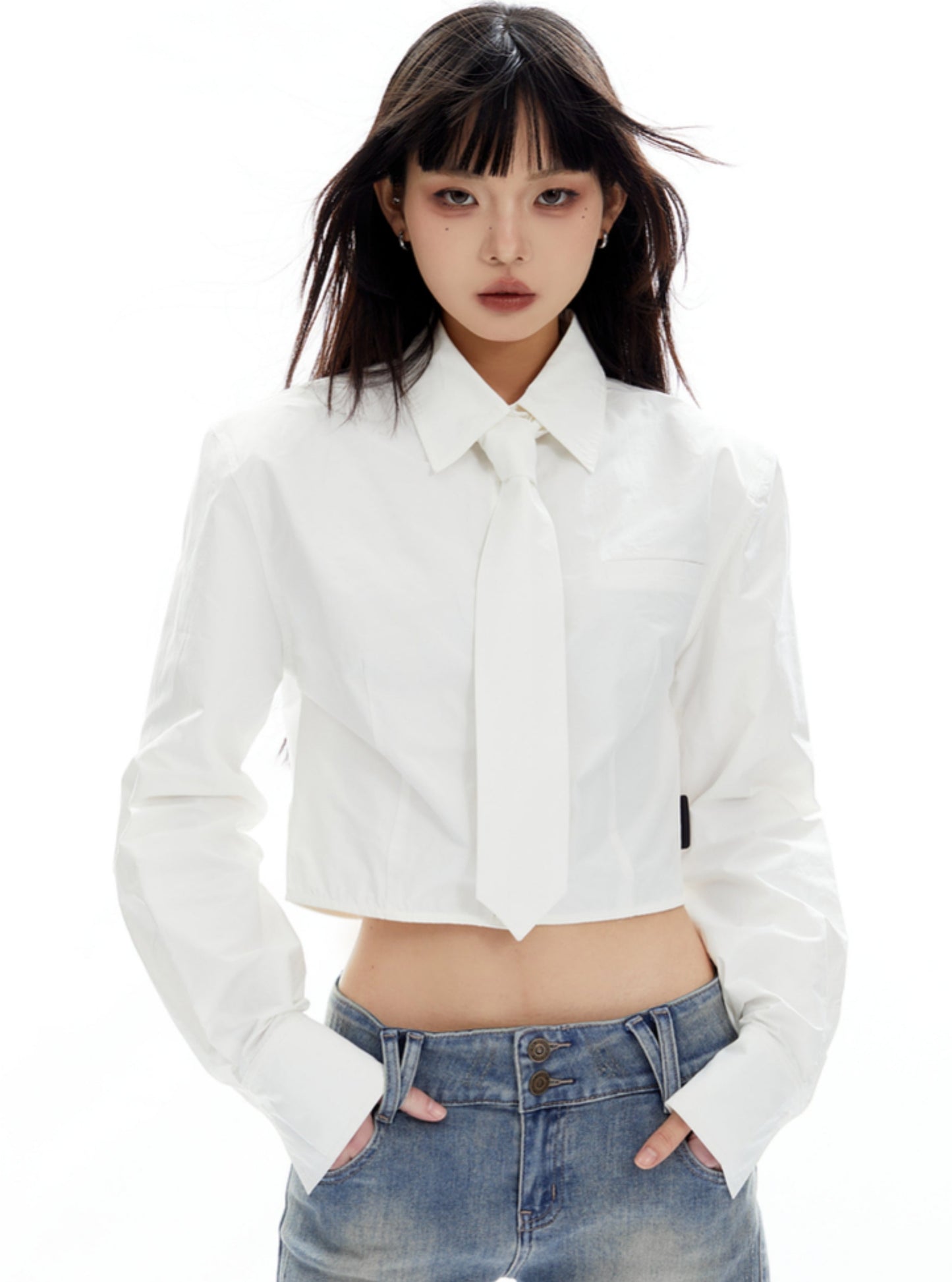 College Style White Tie Crop Top