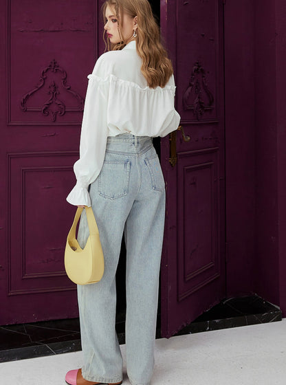 Light Color High Waist Straight Jeans