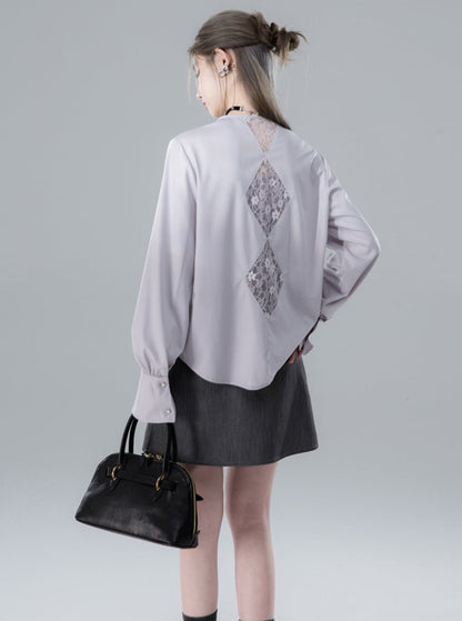 Grey Purple Lace Design Shirt