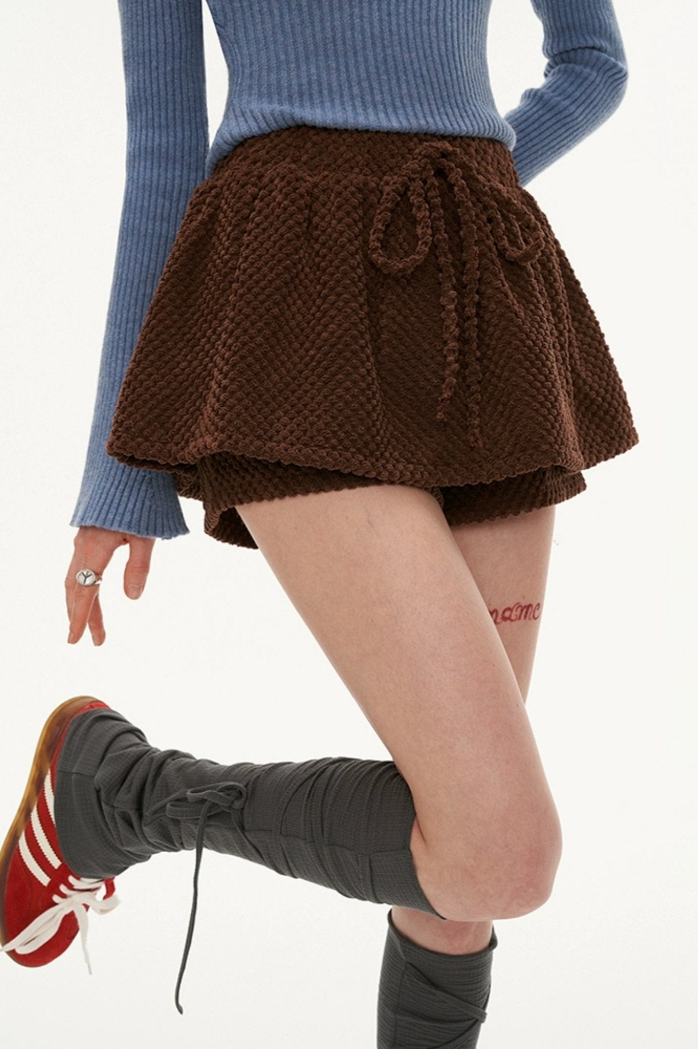 Brown Strappy Grain Fleece Skirt